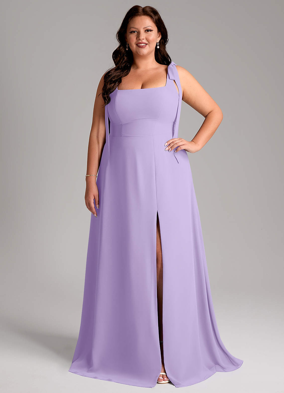 Azazie Debra Bridesmaid Dresses Lilac A-Line with Pockets Chiffon Convertible Dress image1