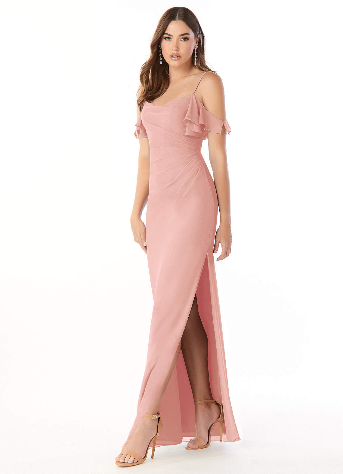 Azazie Emeralda Robes de demoiselle d'honneur Robe Fourreau en Mousseline de soie Épaule décolletée Rosette image1