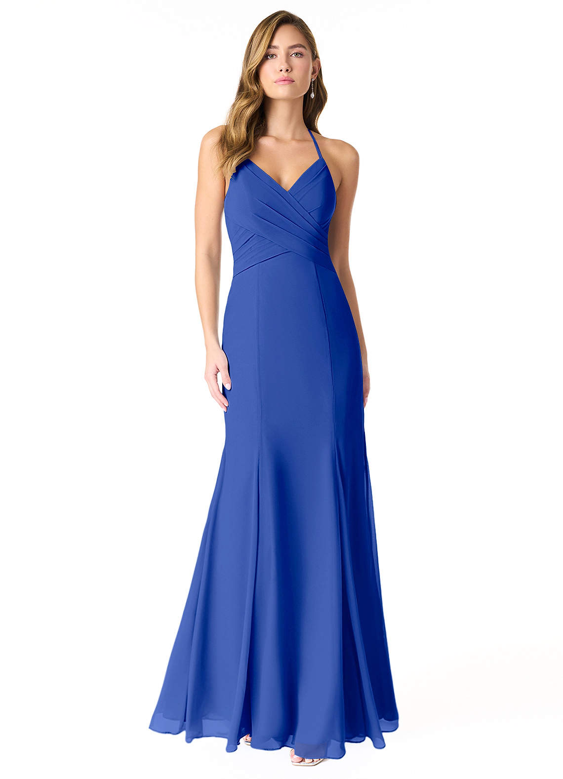Azazie Carolina Brautjungfernkleider Meerjungfrau-Linie Gestreift Chiffon Kleid Königsblau image1