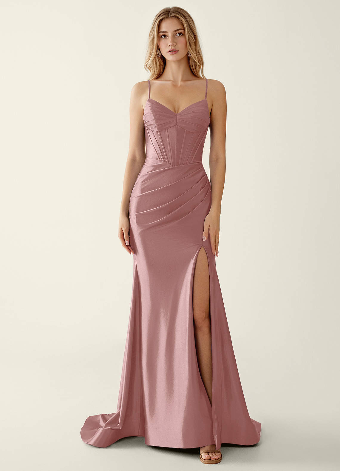 Indigo Blushing Pink Satin V-neck Sequins Mermaid Prom Dress | Azazie Indigo Blushing Pink Satin V-neck Sequins Mermaid Prom Dress | Azazie