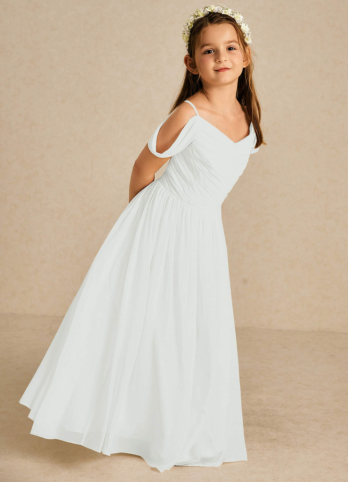 Azazie Chelle Flower Girl Dresses Diamond White A-Line Pleated Chiffon Dress image4