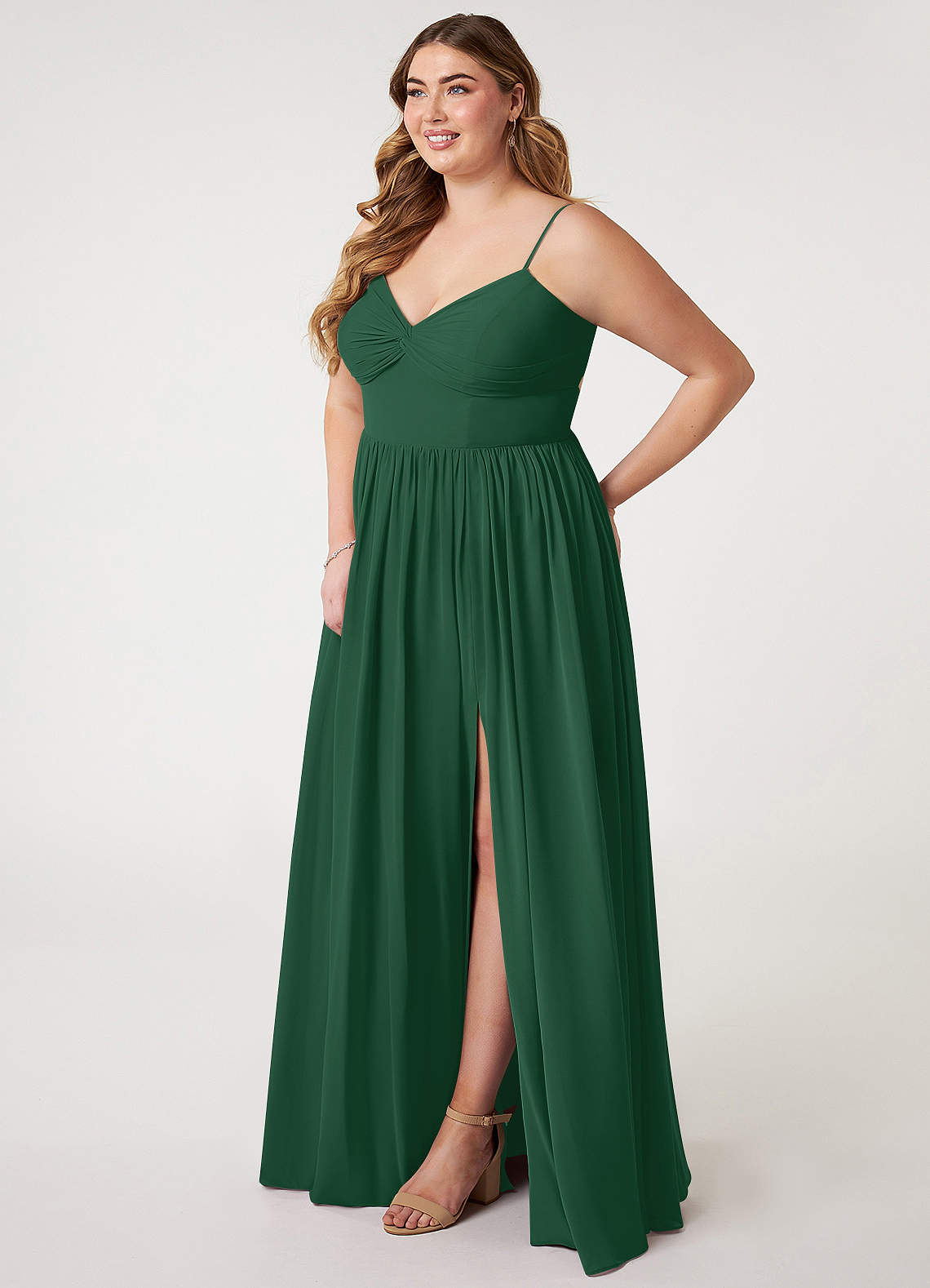 Azazie Zeya Bridesmaid Dresses Dark Green A-Line V-Neck Pleated Chiffon Dress image7