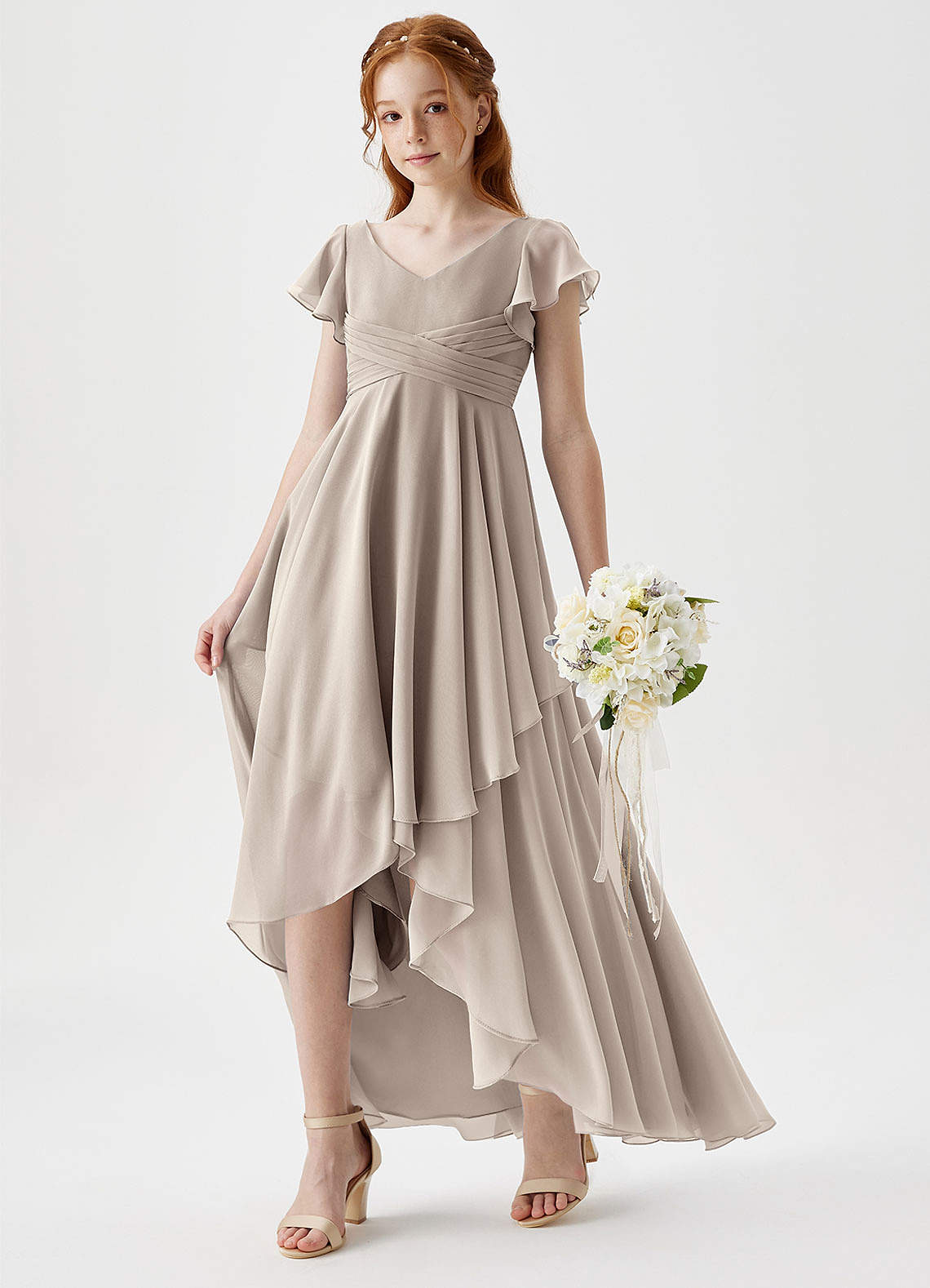 Azazie Caria Junior Frost A-Line Pleated Chiffon Dress image1