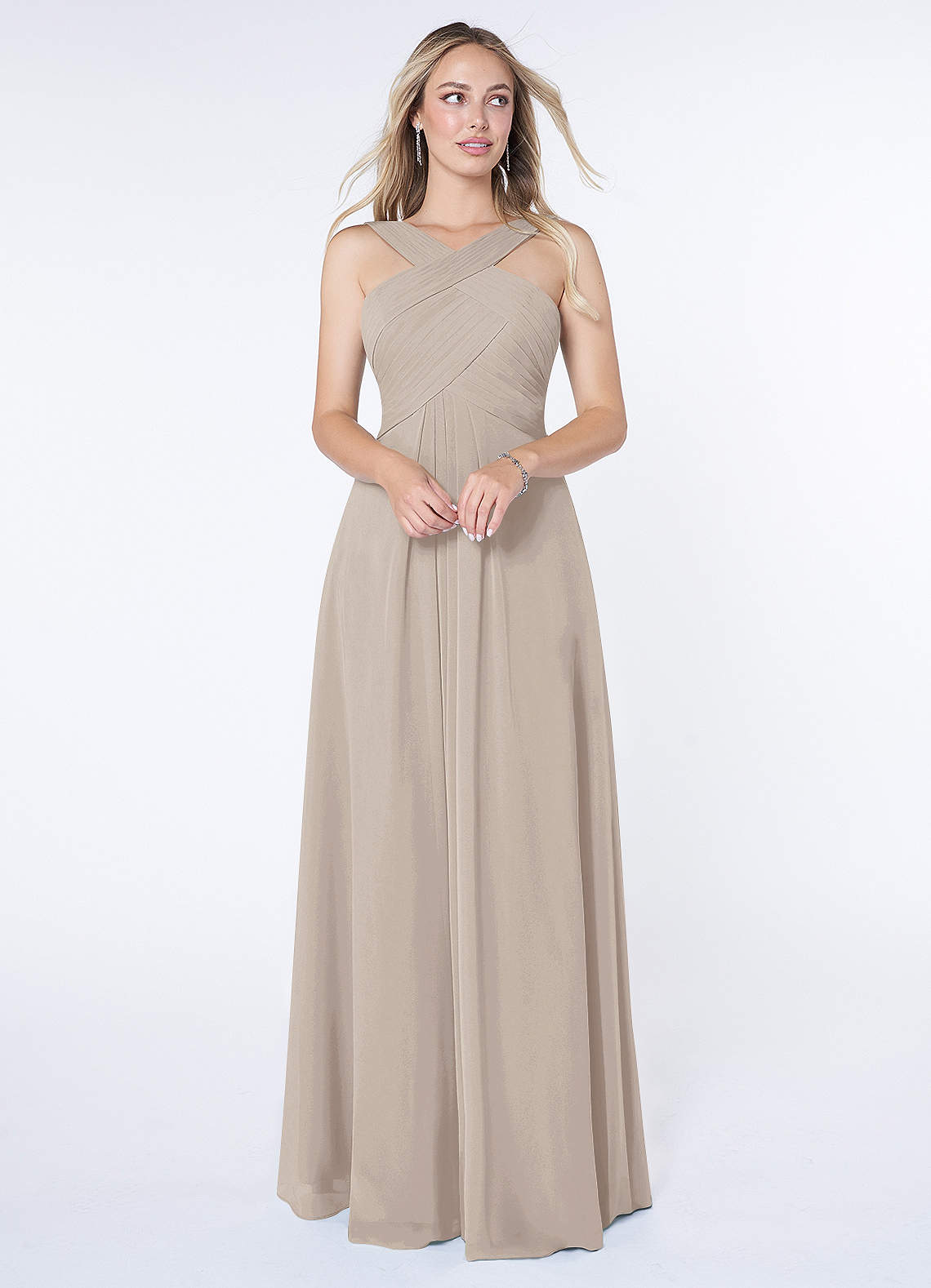 Azazie Kaleigh Abiti da Damigella Abito A-Line in Chiffon Plissettato Gelo image1