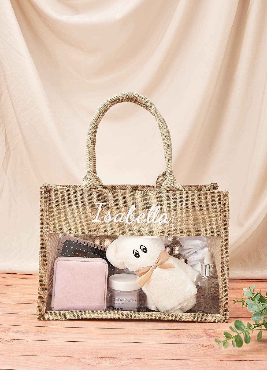 front Bolsa de arpillera personalizada para novia