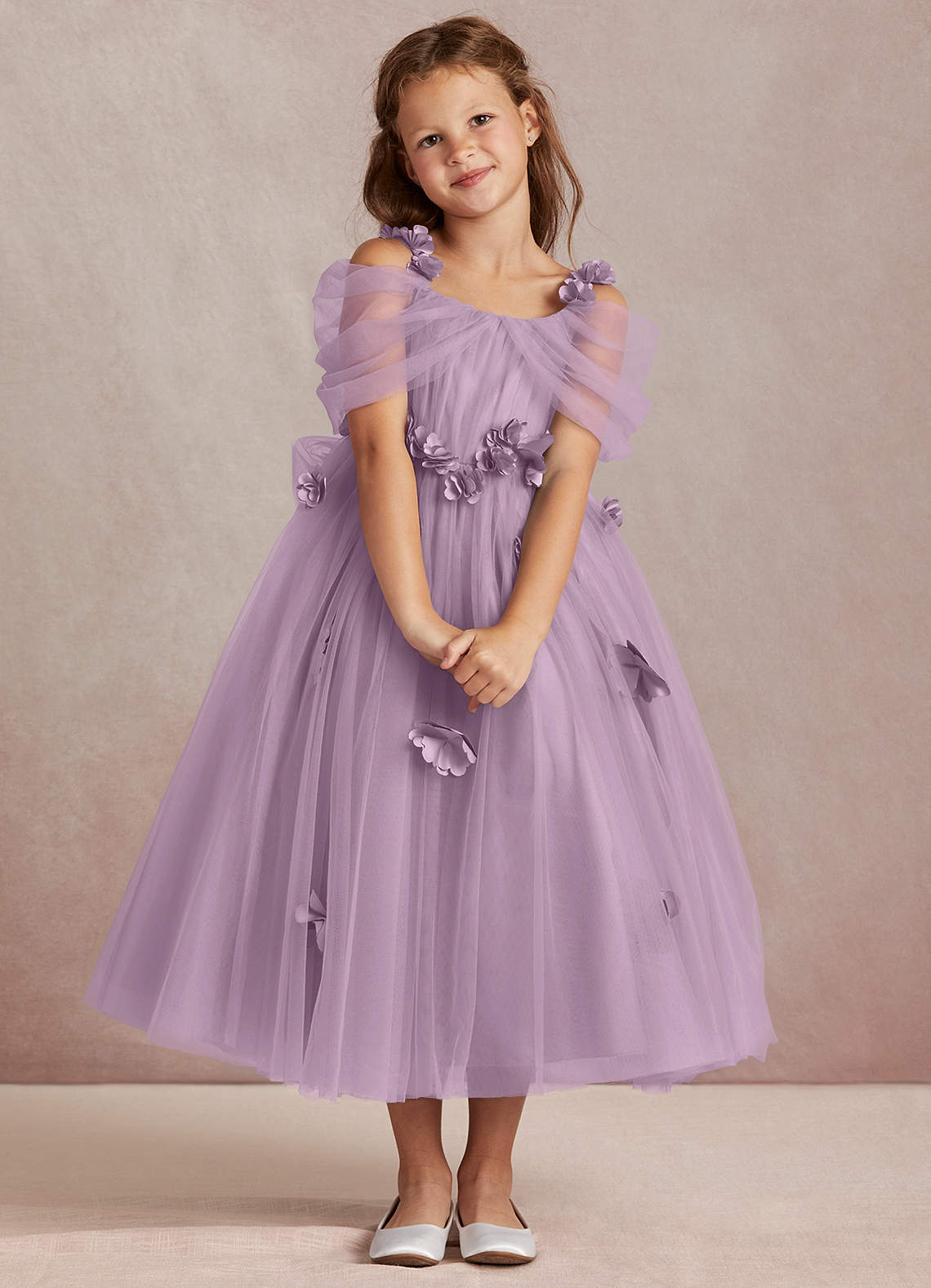 Azazie Shaylee Abiti da Ragazza di Fiori Abito A-Line in Tulle a Spalla Scoperta Glicine image1