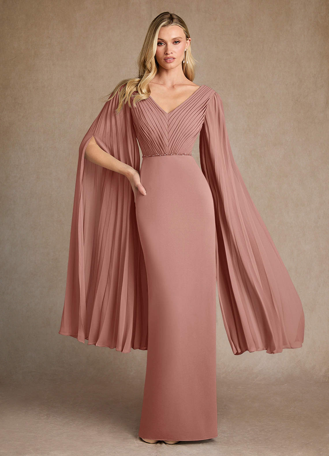 Azazie Ellsworth Mother of the Bride Dresses Dusty Rose Column Pleated Stretch Crepe Dress image1