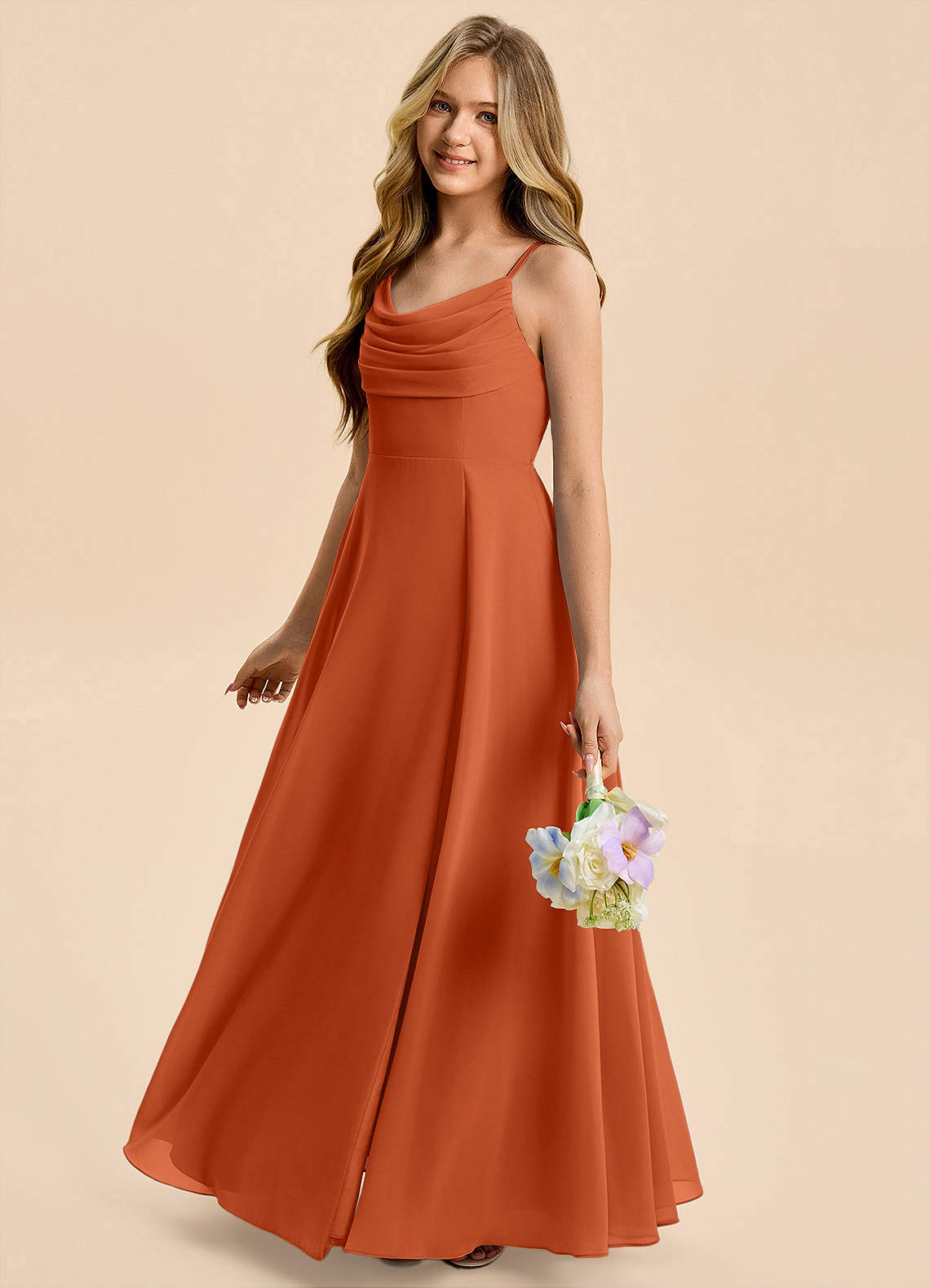 Azazie Gia Junior Burnt Orange A-Line Pleated Chiffon Dress image2