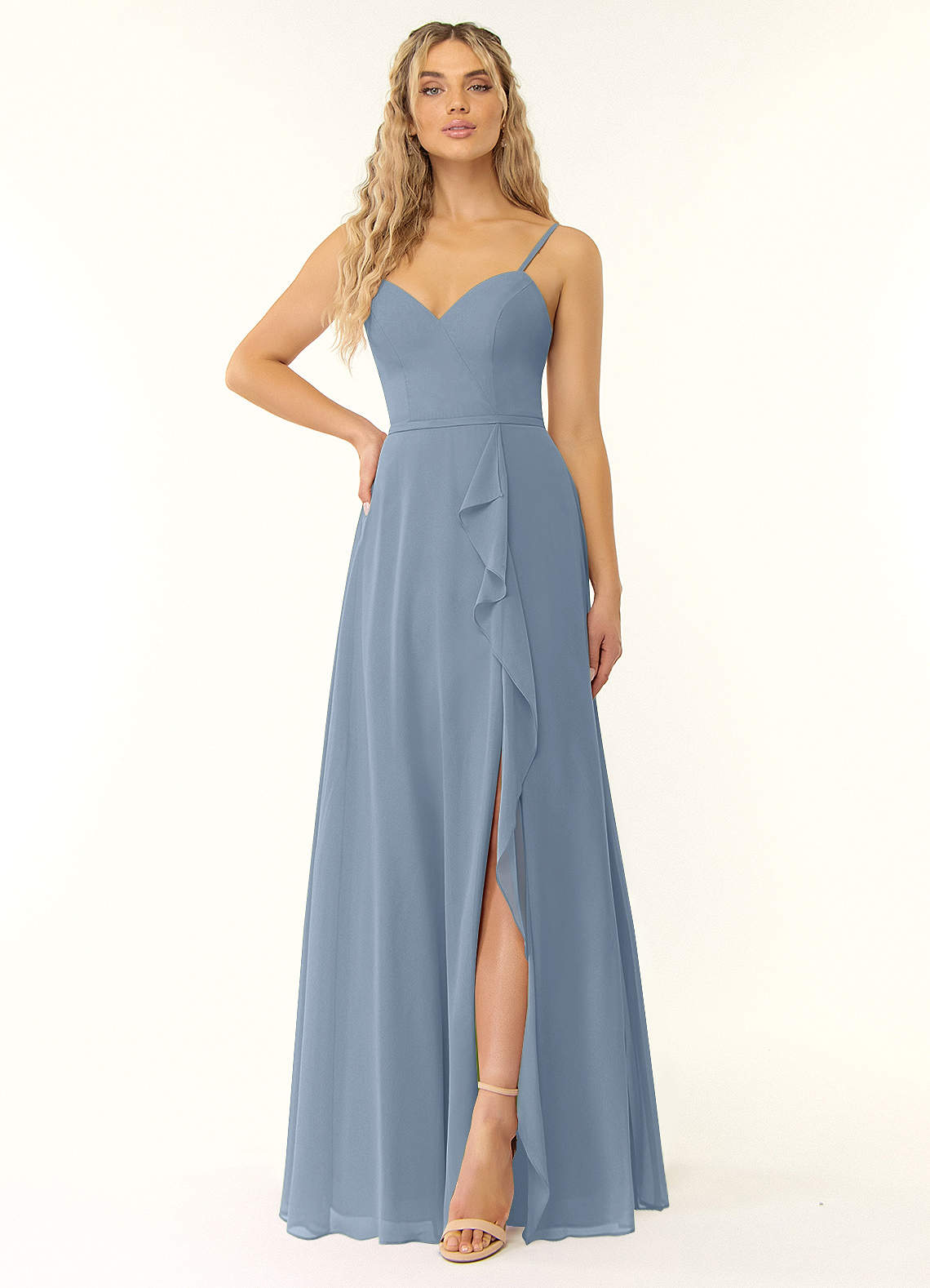 V-neck Ruffled A-line Blue Bridesmaid Dresses V-neck Ruffled A-line Blue Bridesmaid Dresses
