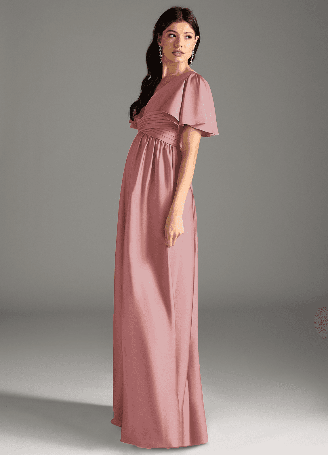 Azazie Verna vestidos de dama de honor de maternidad Vestido de Corte en A Volante Hasta el suelo Satén Elástico image6