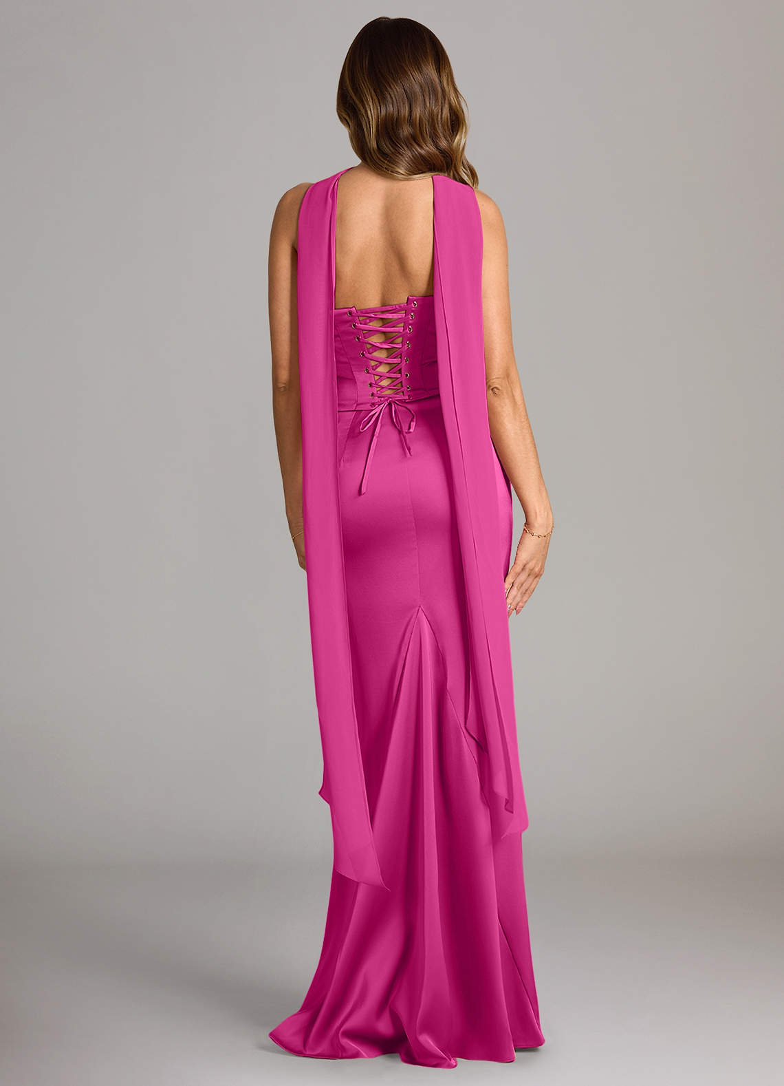 Azazie Sorrel Vestidos de damas de honor Vestido de Fucsia de Satén Elástico de Corte Sirena Convertible con Sin tirantes image1