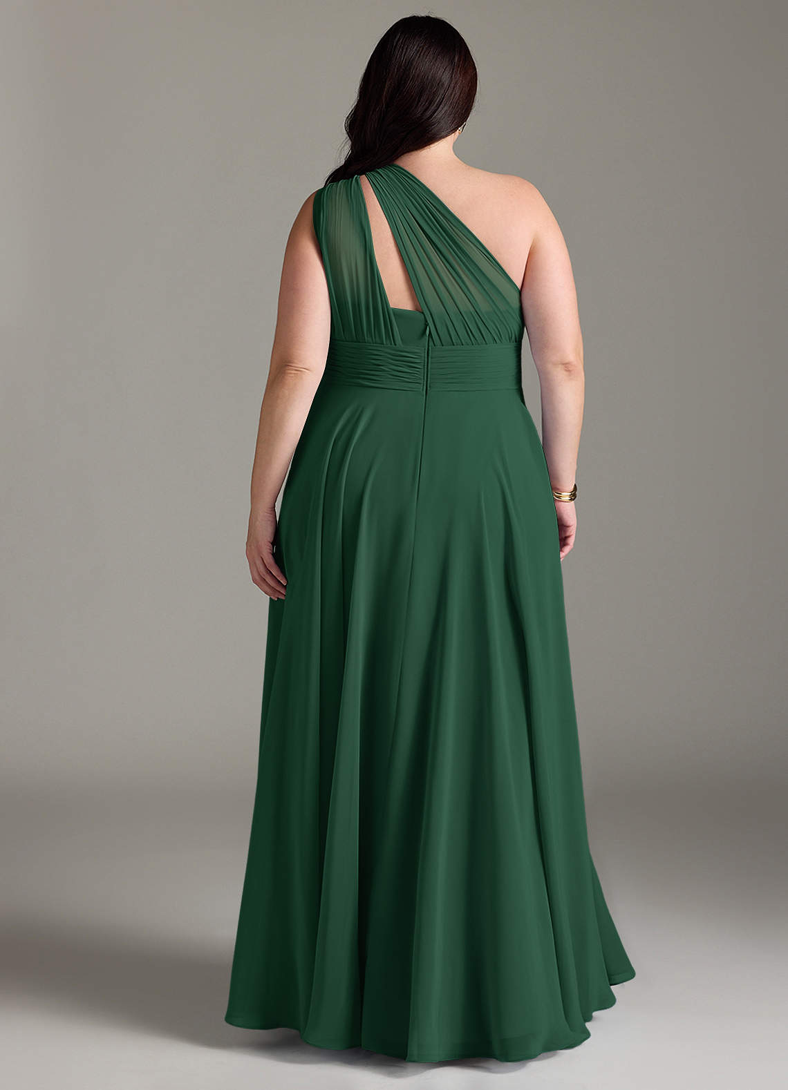 Azazie Charlize Bridesmaid Dresses Dark Green A-Line One Shoulder Chiffon Dress image7
