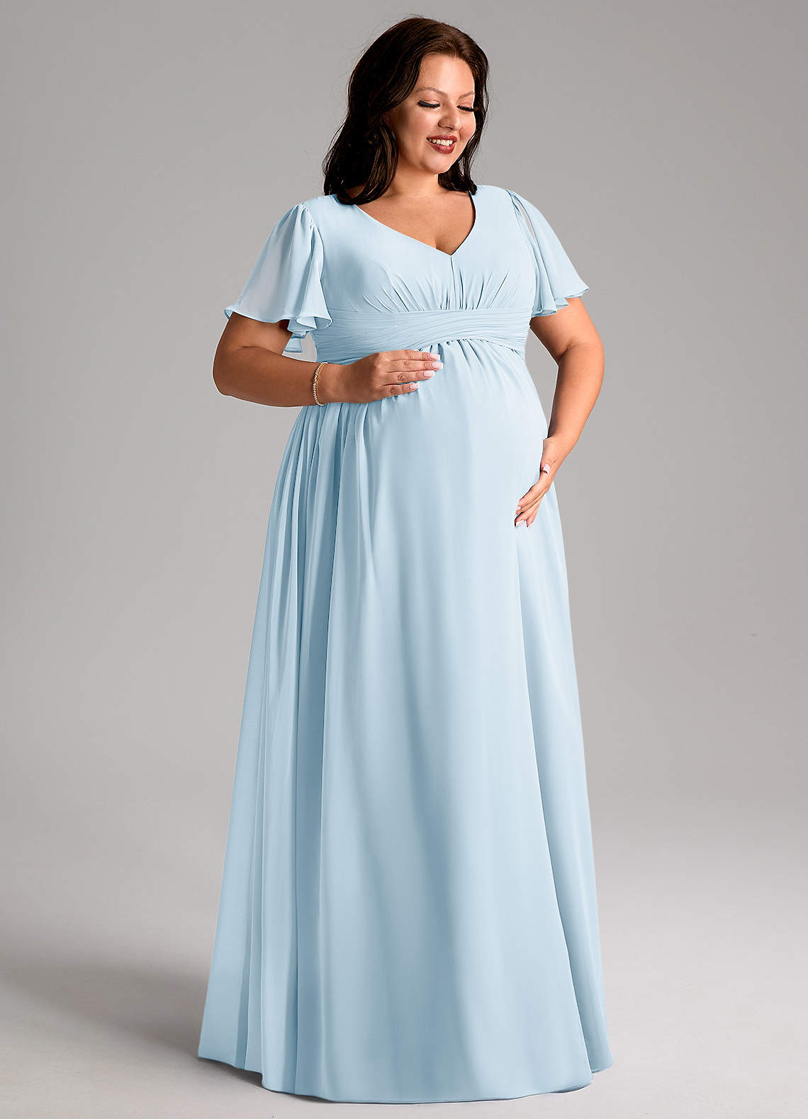 Azazie Verna Maternity Bridesmaid Dresses A-Line V-Neck Ruched Chiffon Floor-Length Dress image9