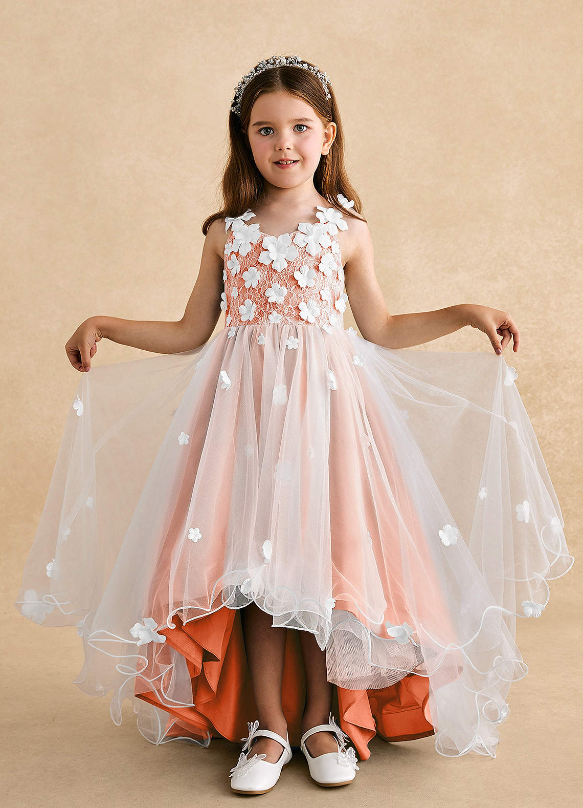Azazie Celia Flower Girl Dresses Sunset A-Line Lace Tulle Dress image3
