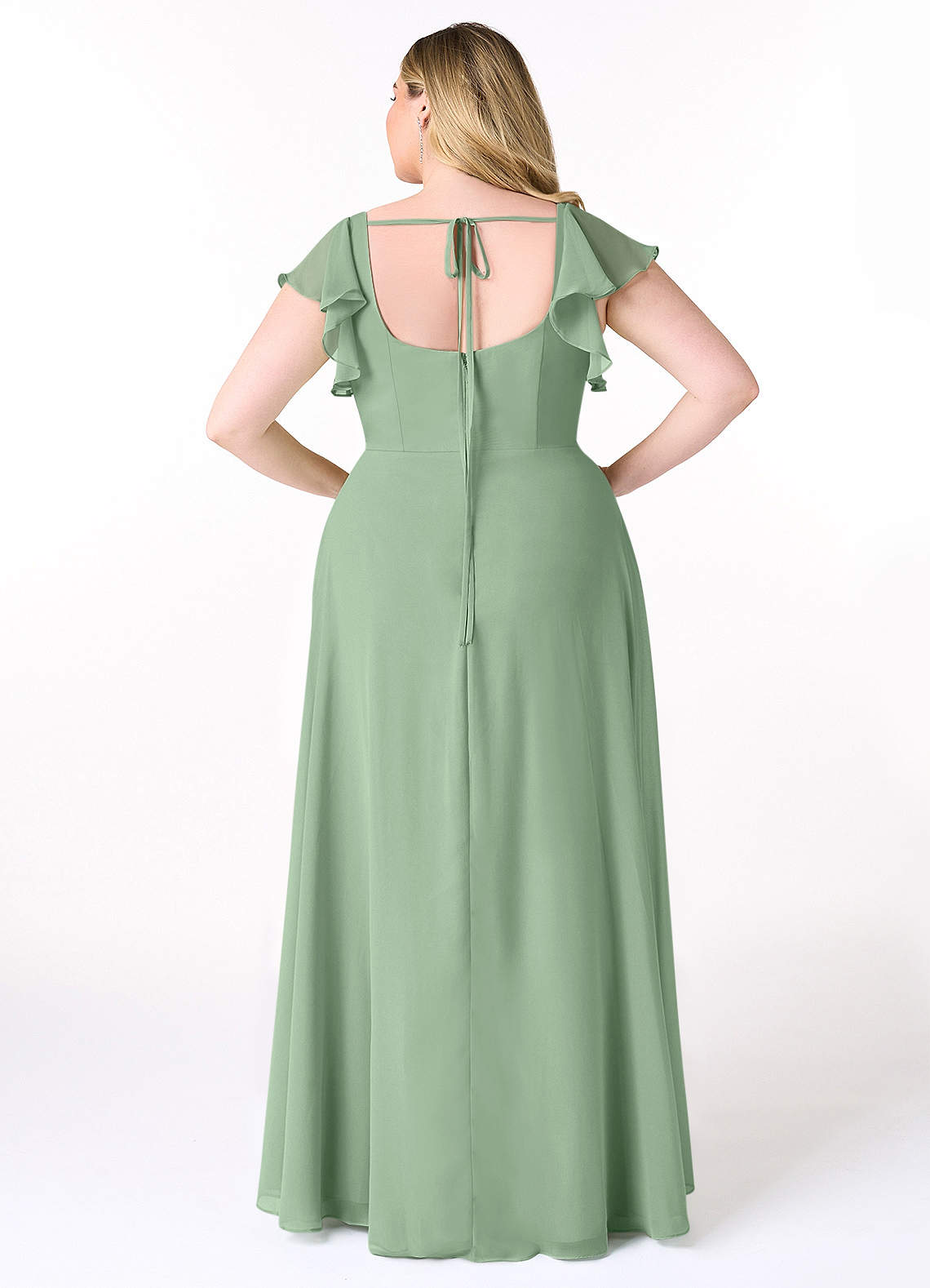 Azazie Bondi Bridesmaid Dresses Matcha A-Line Ruffled Chiffon Dress image7