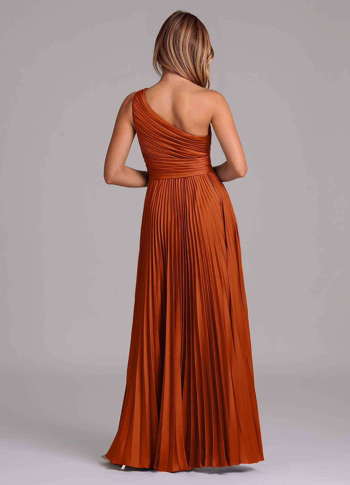 Azazie Lyrica Bridesmaid Dresses Burnt Orange A-Line One Shoulder Stretch Satin Dress image7