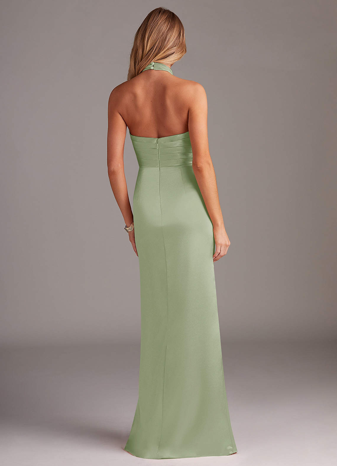 Azazie Jemma Brautjungfernkleider Etui Plissee Stretch-Satin Kleid Staubiger Salbeigrün image5