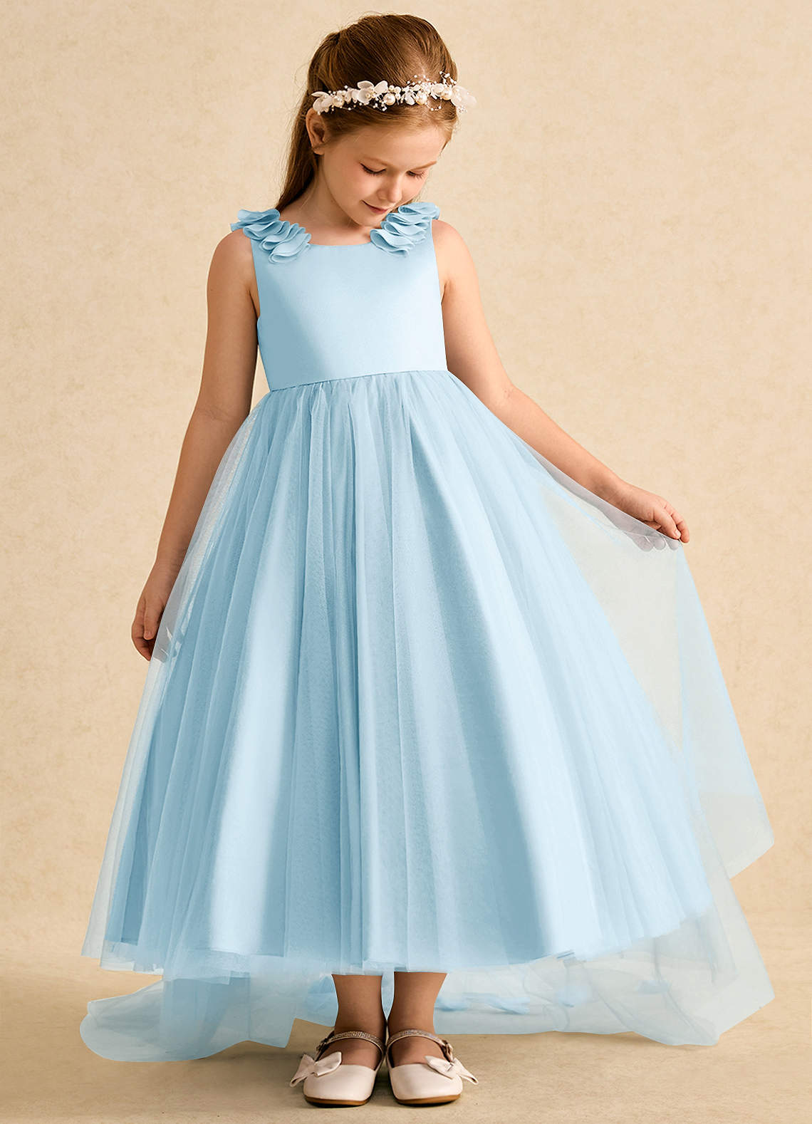 Azazie Lorita Sky Blue A-Line Beaded Tulle Dress Ready to Ship | Azazie