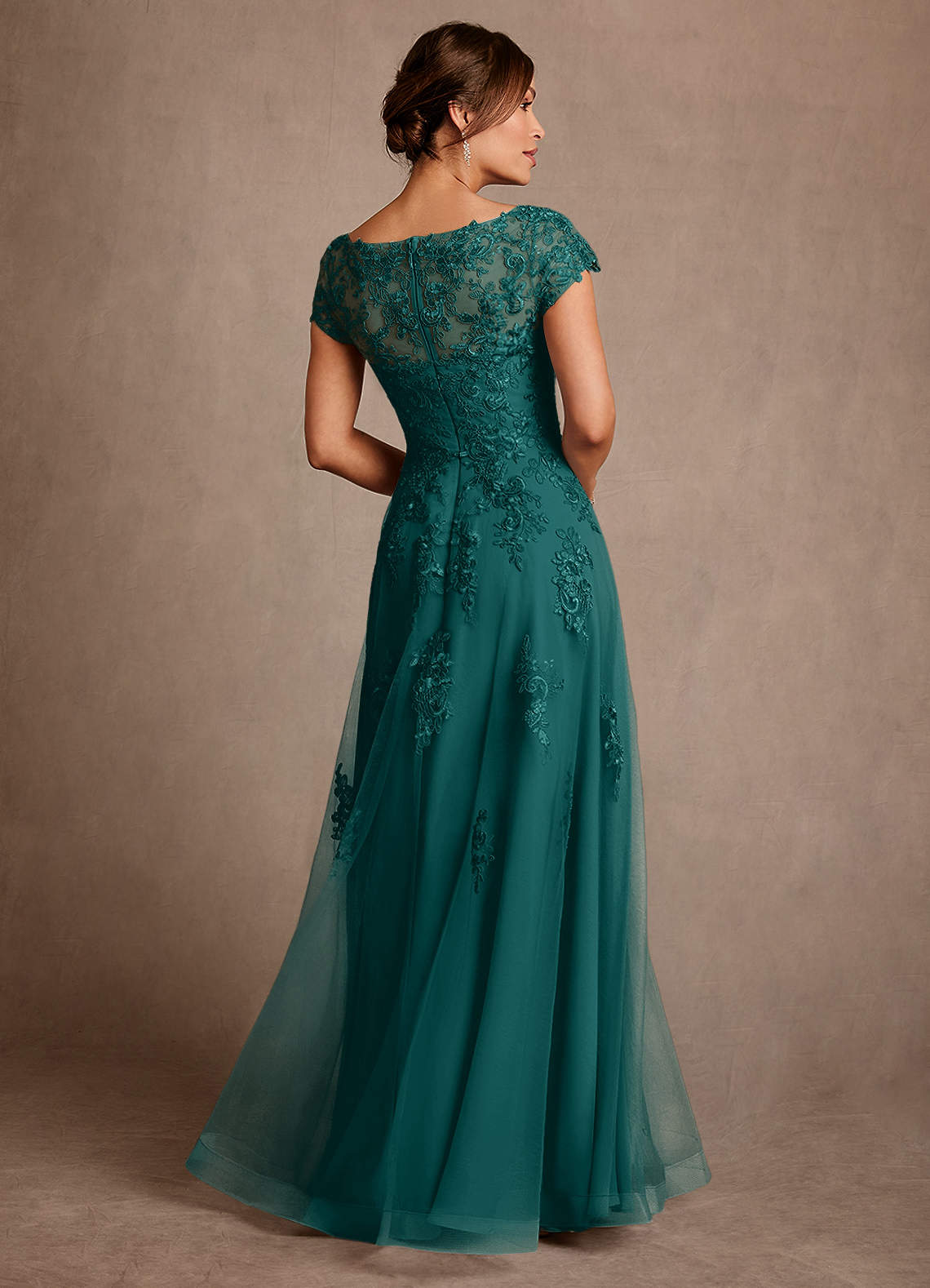 Azazie Jalinda Vestidos para mãe da noiva Vestido Pavão de Chiffon de Linha A com Renda image1