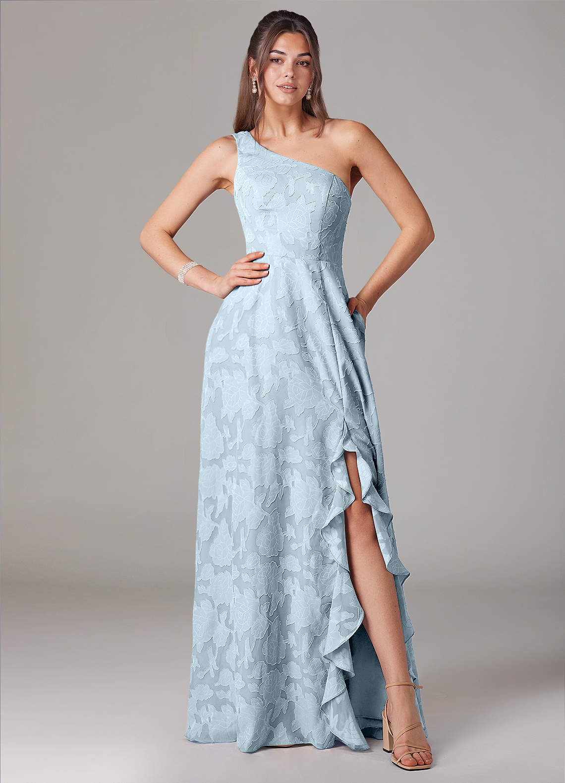 Azazie Ellianna Bridesmaid Dresses Sky Blue A-Line One Shoulder Floral Burnout Dress image1