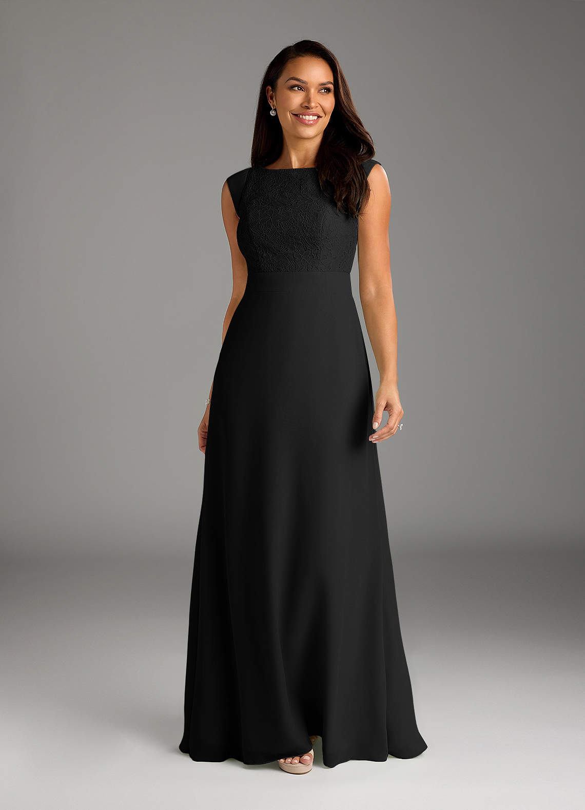 Azazie Bettina Abiti per la Madre della Sposa Abito A-Line in Chiffon Pizzo Nero image1