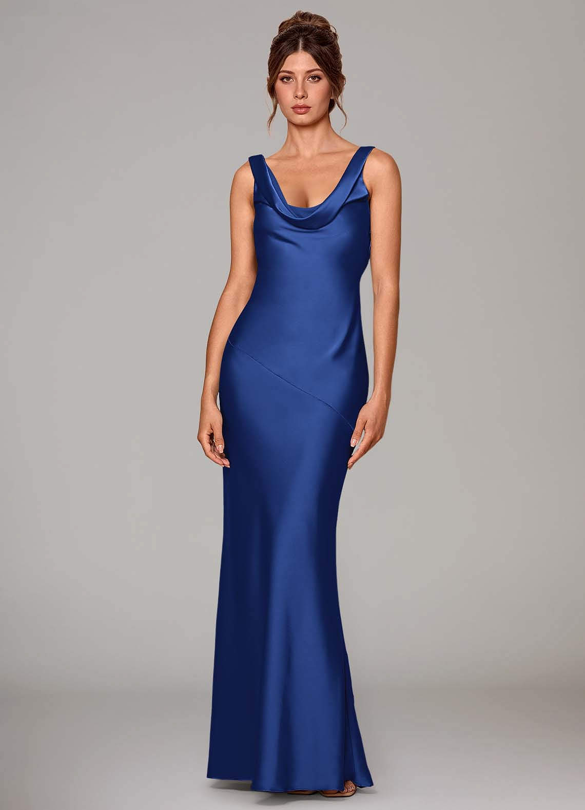 Azazie Rylina Robes de demoiselle d'honneur Robe Sirène en Satin extensible Bleu Roi image1