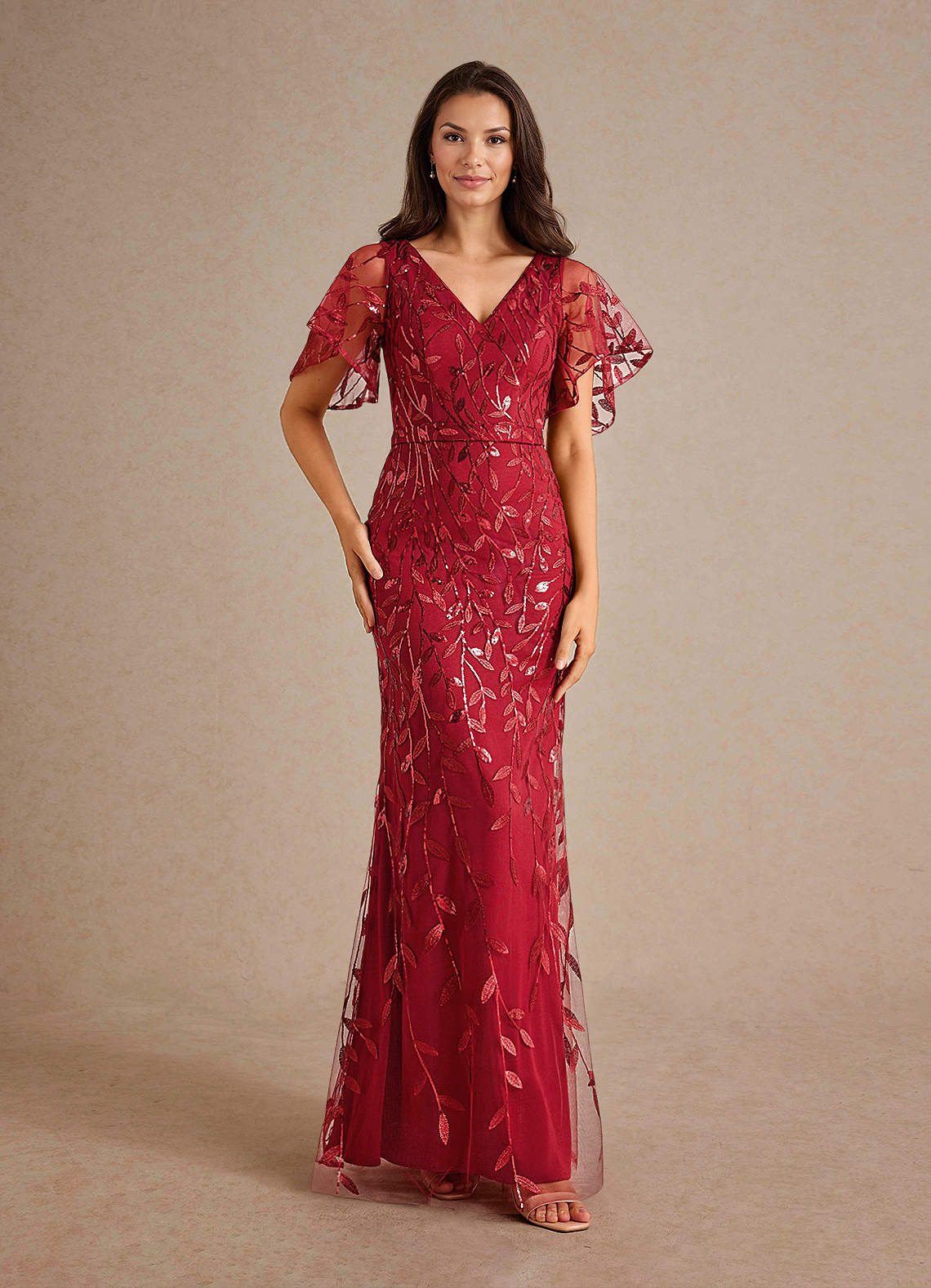 Azazie Milan Mother of the Bride Dresses Burgundy Sheath Sequins Dress image1
