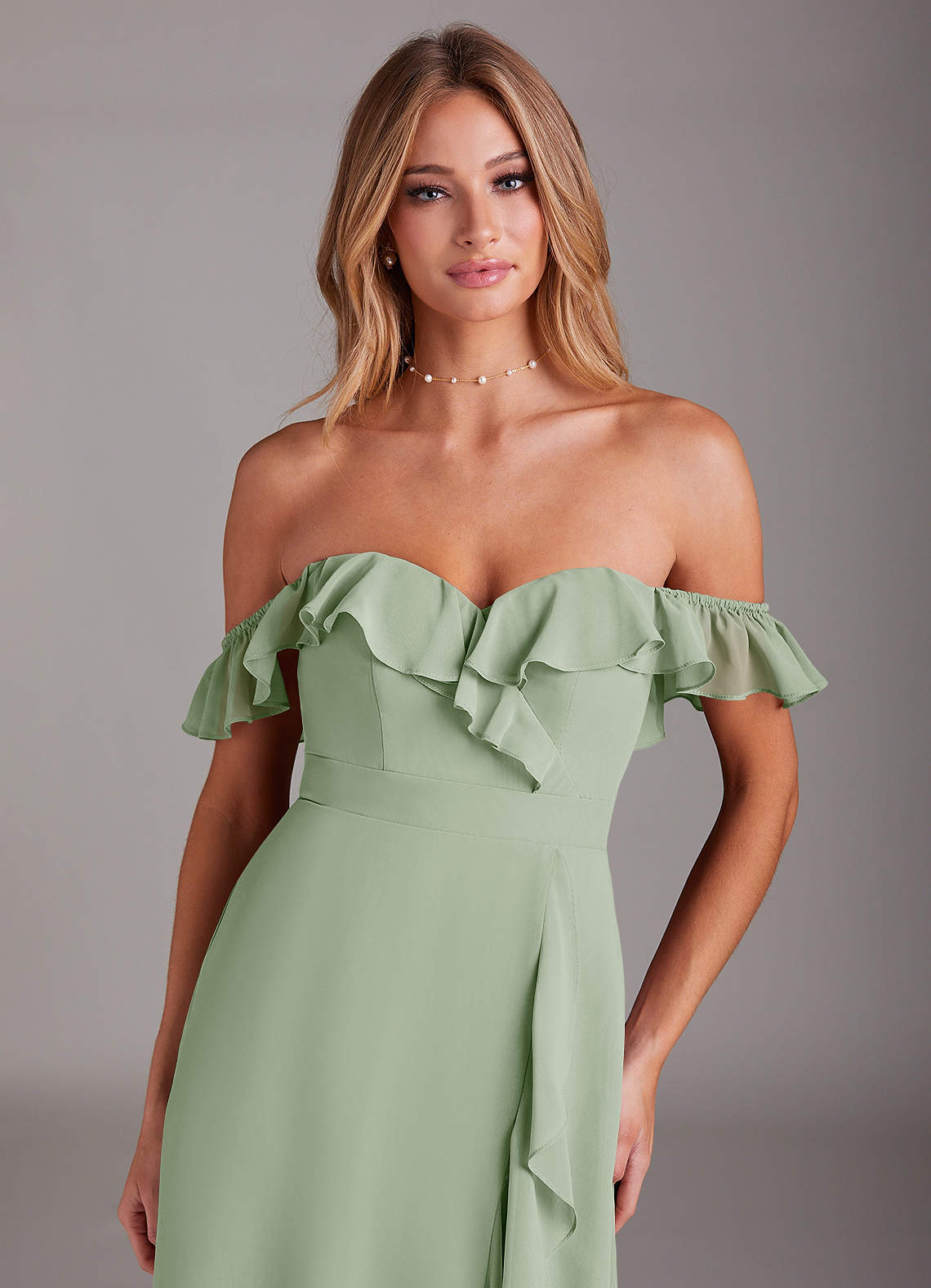 Azazie Lyra Bridesmaid Dresses Dusty Sage A-Line Chiffon Convertible Dress image8