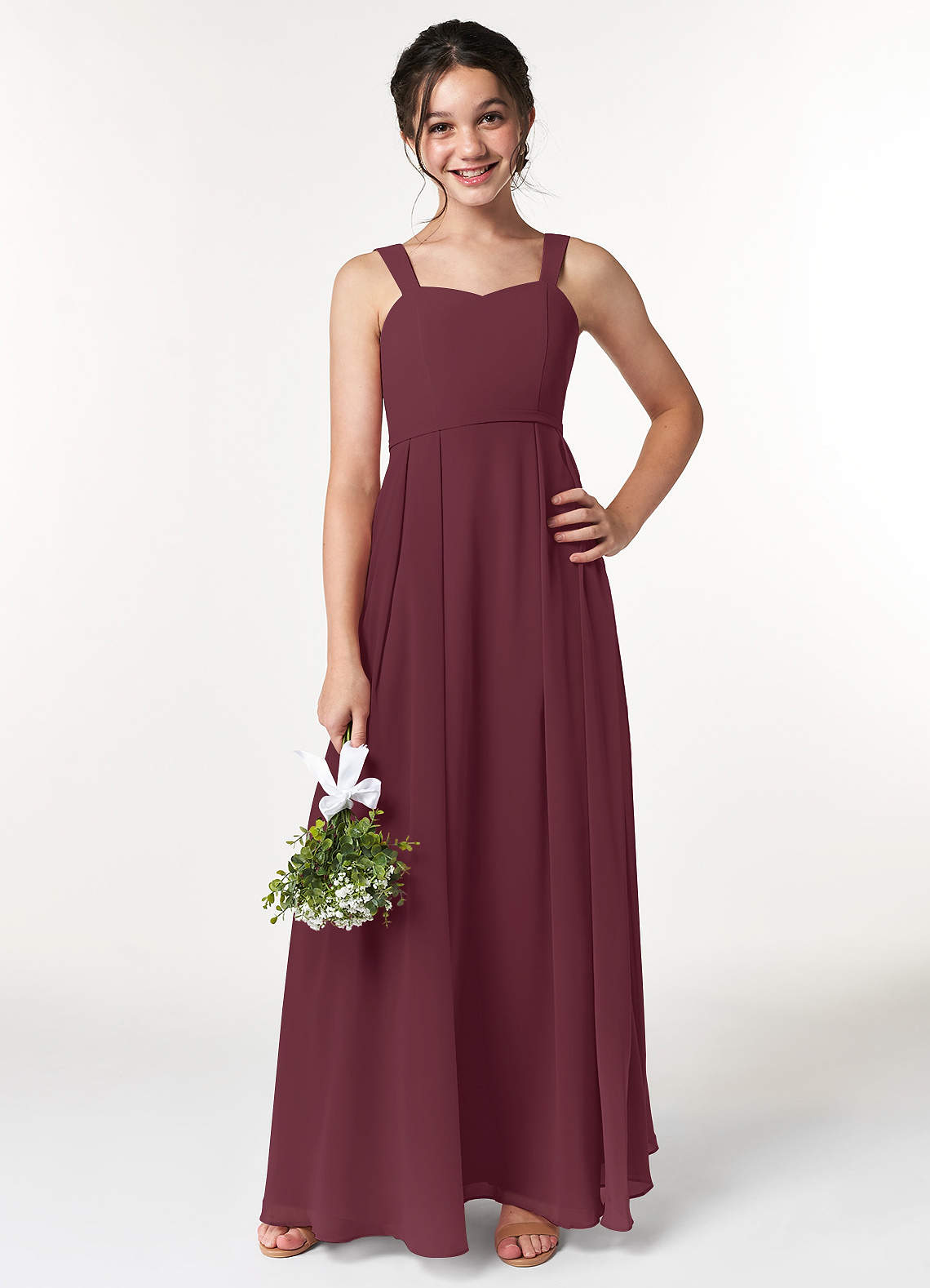 Azazie Simoan Junior Abito A-Line in Chiffon Scollo a Cuore Cabernet image1