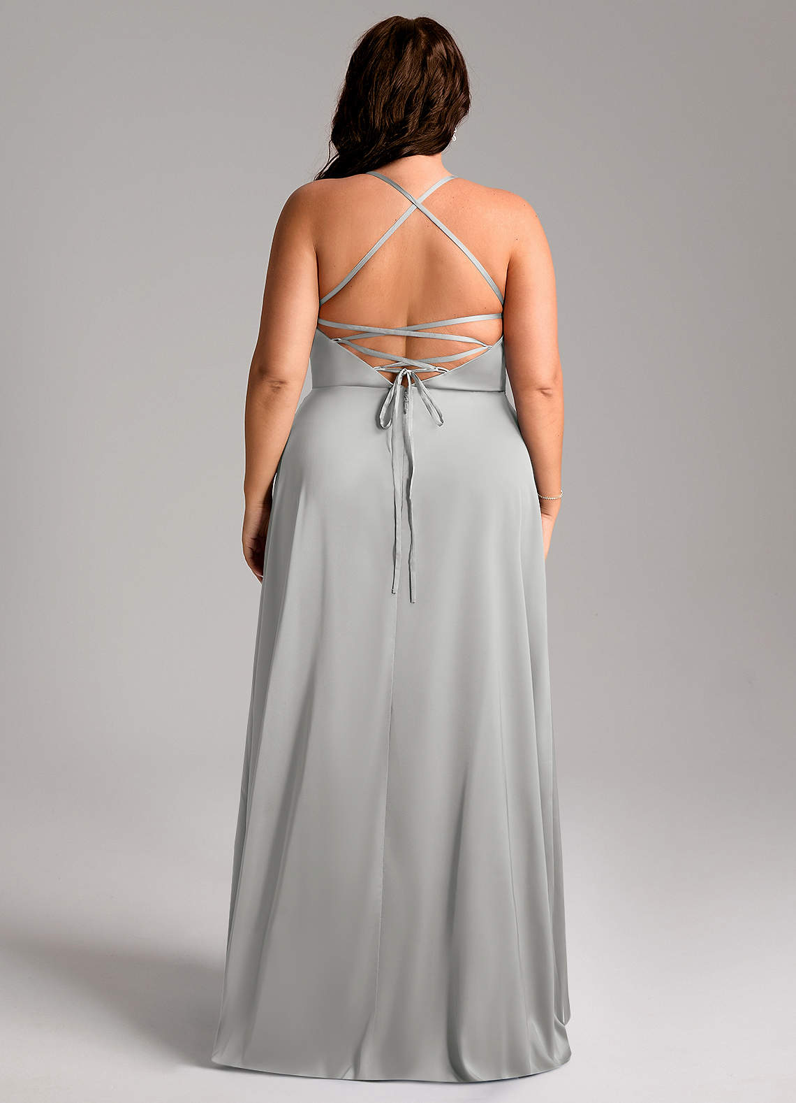 Azazie Mei Vestidos de madrinha de casamento Vestido Prata de Cetim elástico de Linha A image7