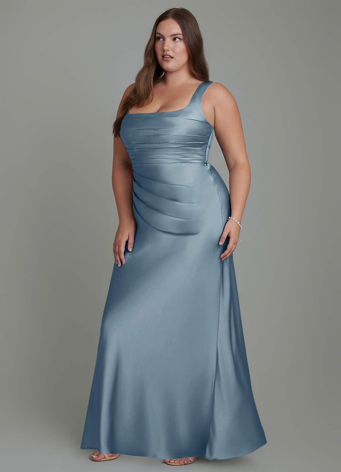 Azazie Agustina Bridesmaid Dresses Dusty Blue Mermaid Corset Stretch Satin Dress image10