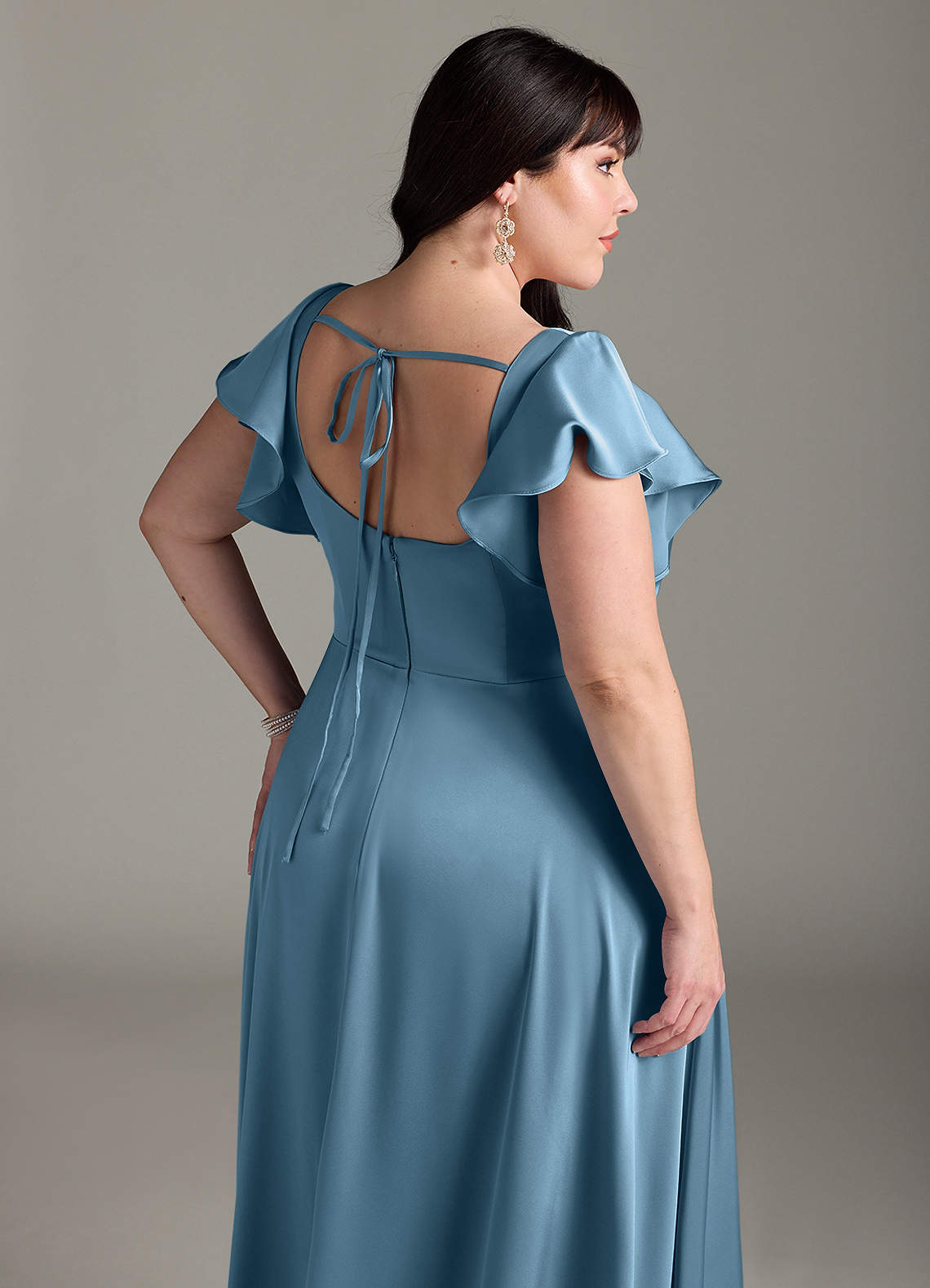 Azazie Bondi Bridesmaid Dresses Steel Blue A-Line Bow Stretch Satin Dress image11