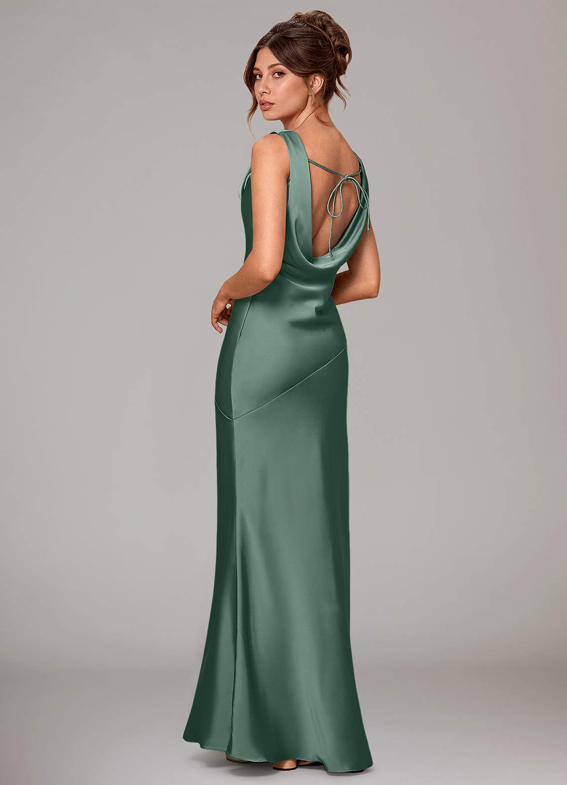 Azazie Rylina Bridesmaid Dresses Eucalyptus Mermaid Stretch Satin Dress image3