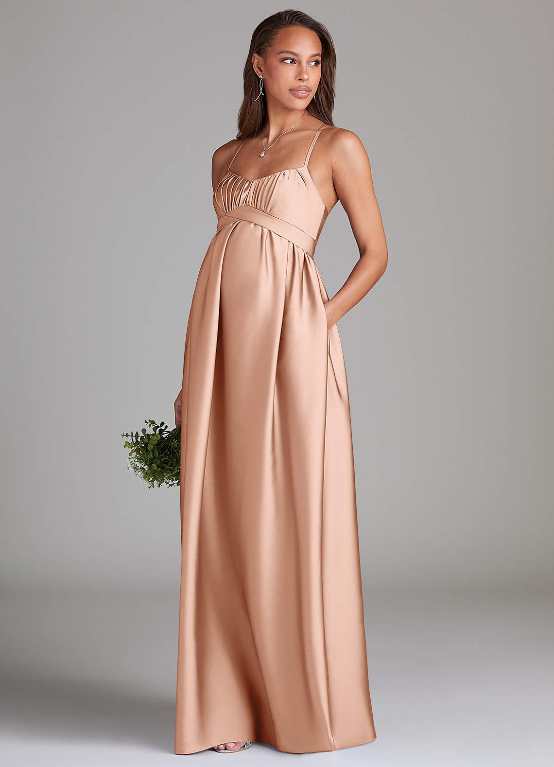 peach maternity bridesmaid dresses Azazie A-Line Sweetheart Floor-Length Stretch Satin Maternity Bridesmaid Dresses