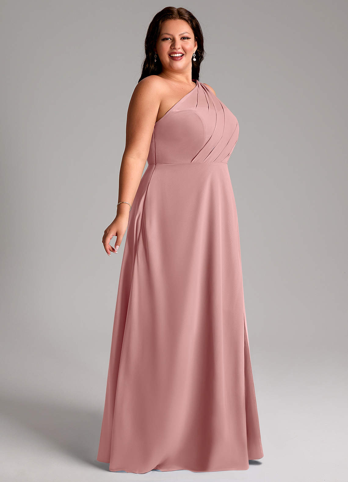 Azazie Phaedra Bridesmaid Dresses Dusty Rose A-Line One Shoulder Chiffon Dress image10