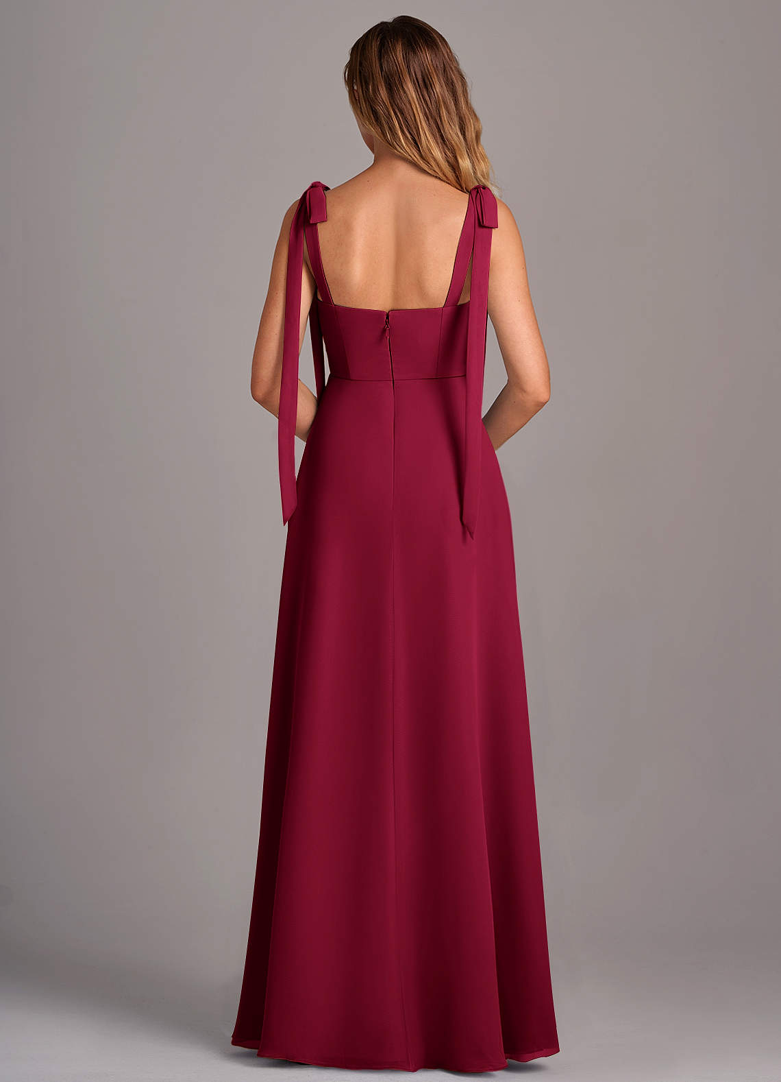 Azazie Debra Bridesmaid Dresses Burgundy A-Line with Pockets Chiffon Convertible Dress image2