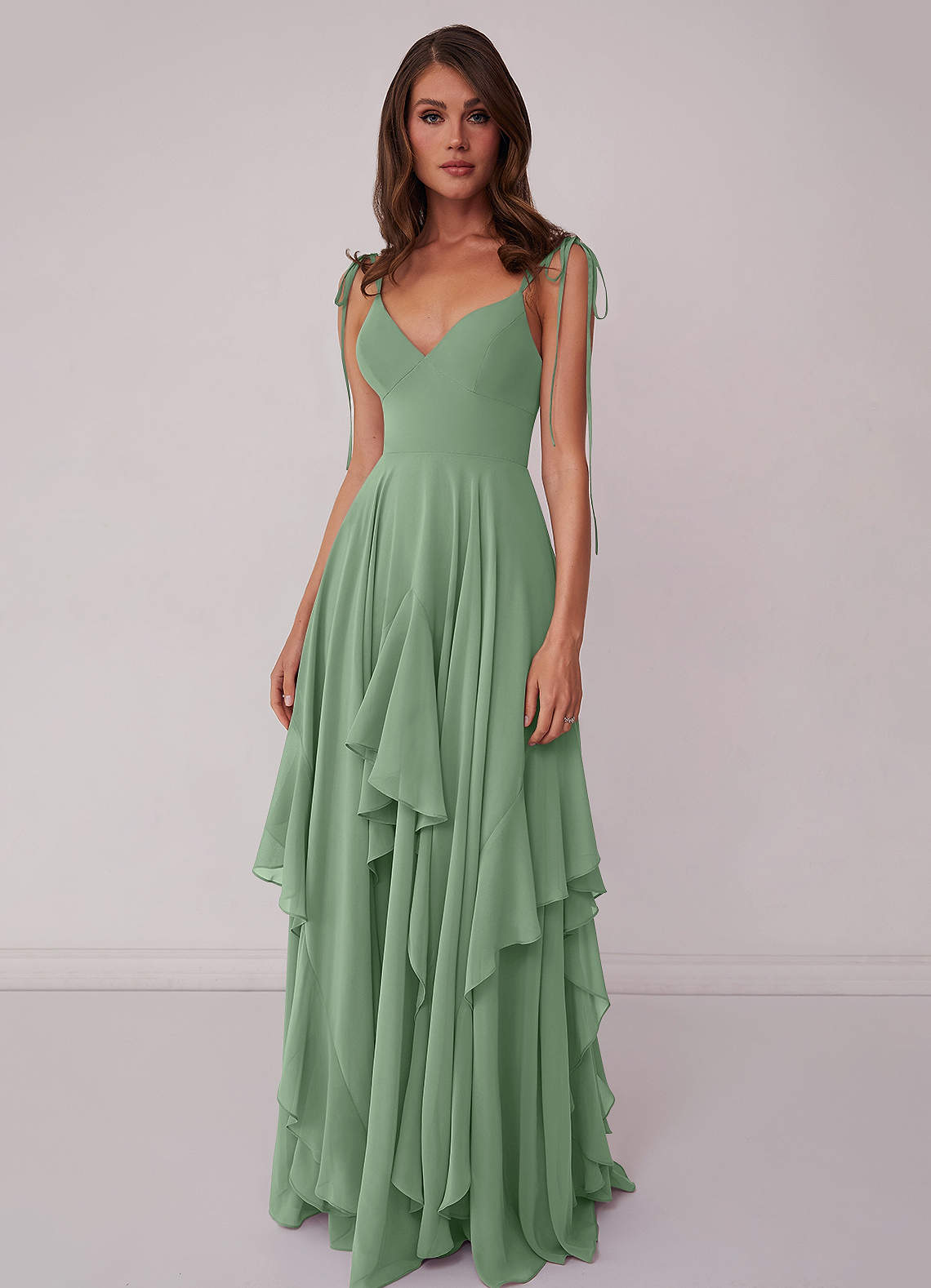 Barbie ♥ Azazie Bridesmaid Dresses V-neck Chiffon Tiered A-line Dress image3