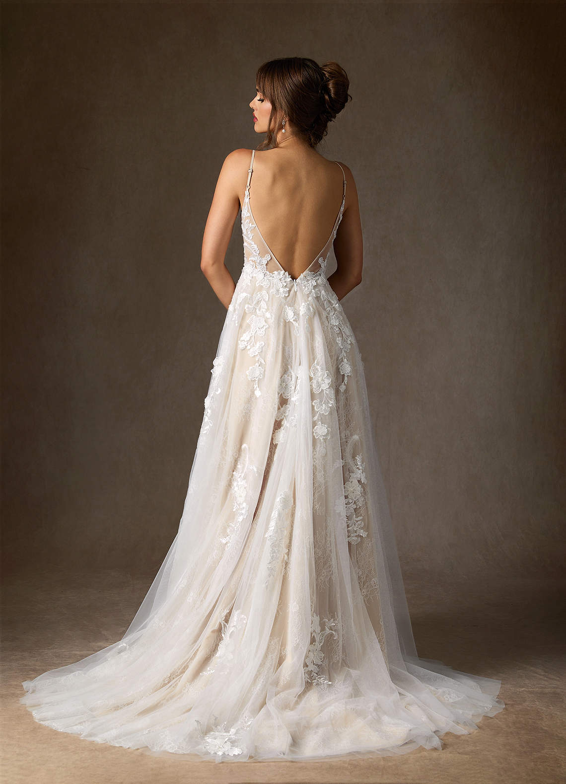Azazie Monda Wedding Dresses Diamond White Champagne A-Line Lace Tulle Dress image4