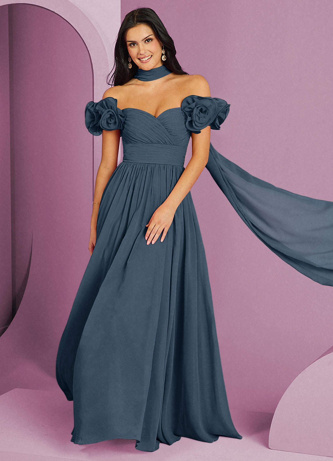 Barbie ♥ Azazie Bridesmaid Dresses Neptune A-Line Off the Shoulder Chiffon Convertible Dress image1