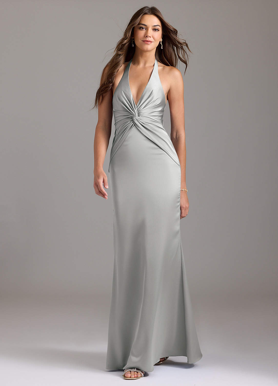 Azazie Valerie Brudtärnklänningar Klä av Sjöjungfru i Stretch Satin Plisserad Silver image2