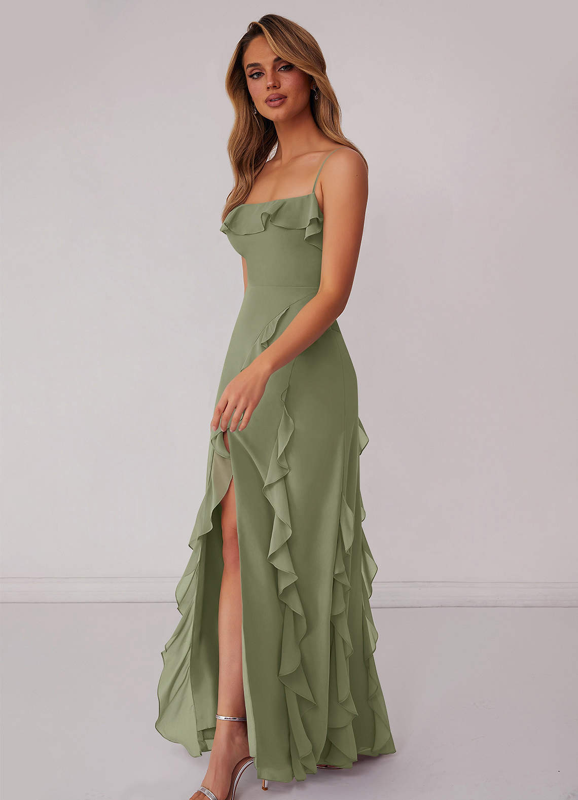 Barbie ♥ Azazie Bridesmaid Dresses Pistachio Sheath Bow Chiffon Dress image4