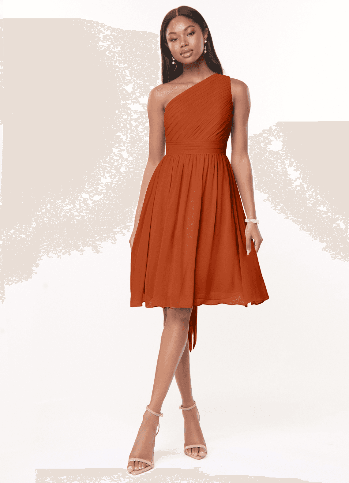 Azazie Katrina Bridesmaid Dresses Burnt Orange A-Line One Shoulder Chiffon Dress image1