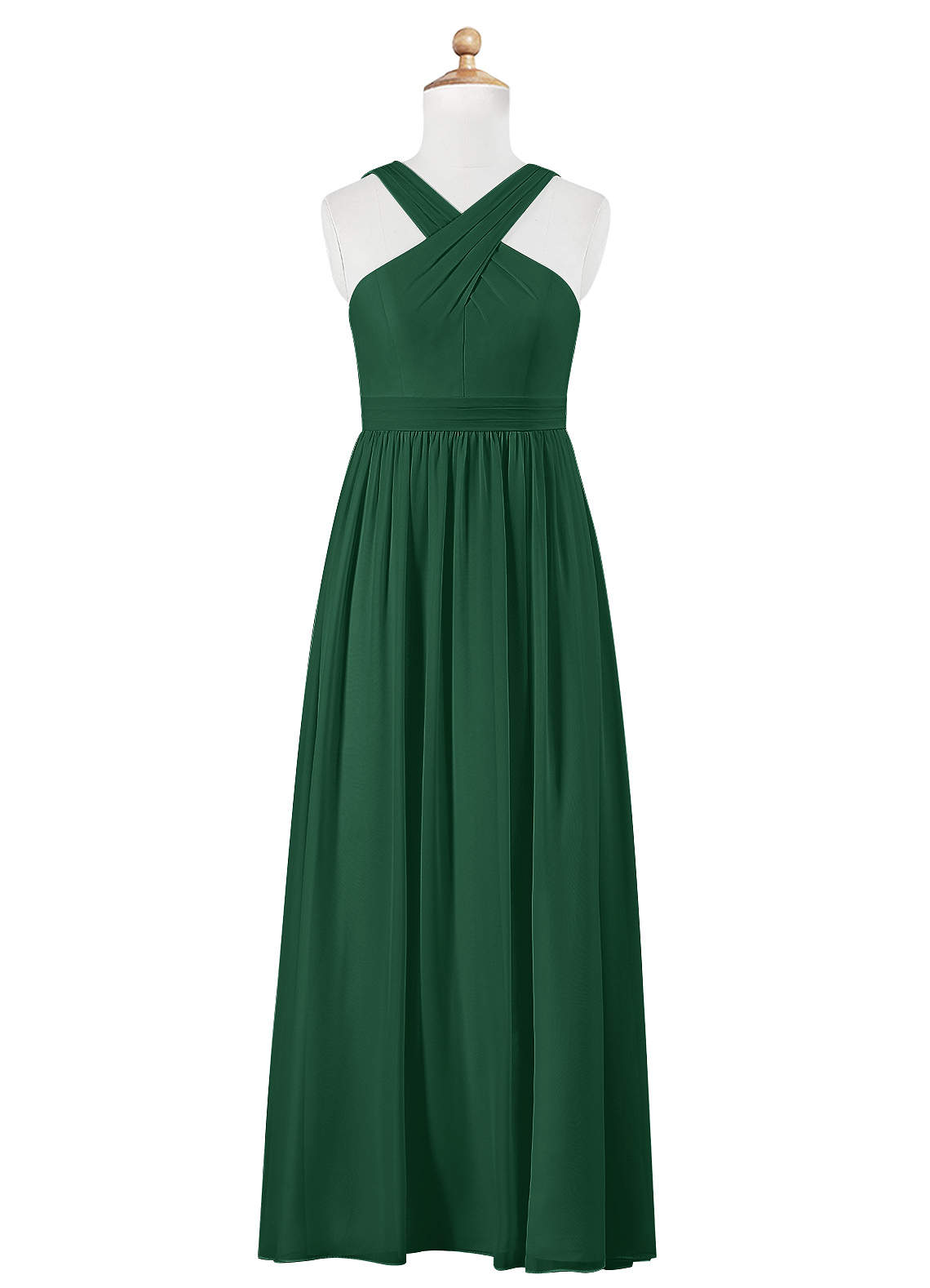 Azazie Jiya Junior Dark Green A-Line Pleated Chiffon Dress image5