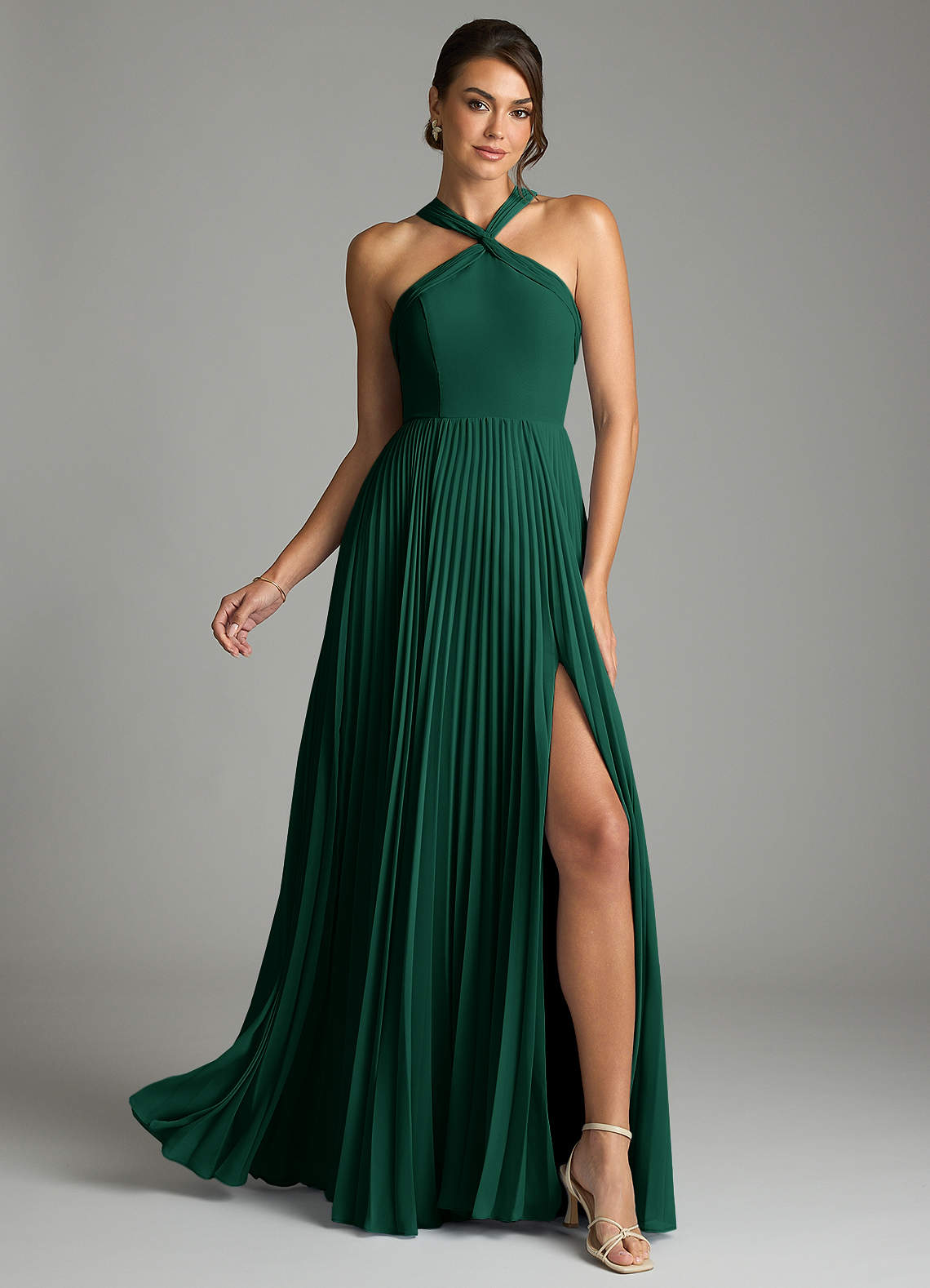 Azazie Afra Abiti da Damigella Abito A-Line in Chiffon Plissettato Smeraldo image1