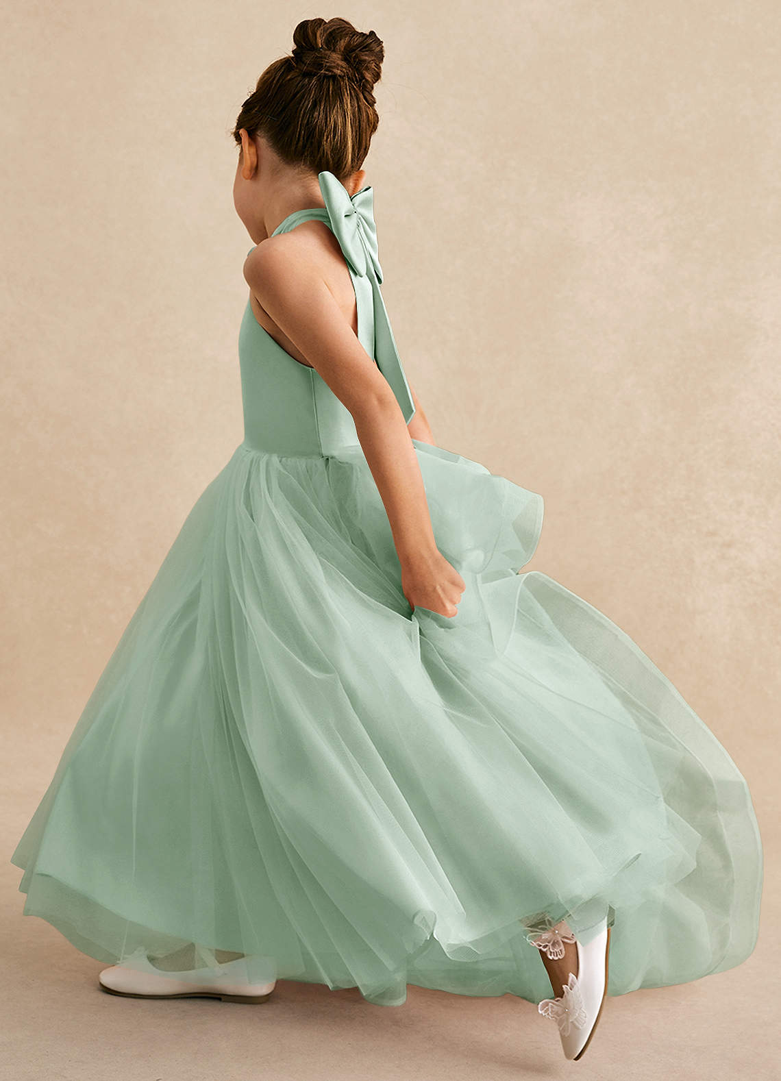 Azazie Bev Flower Girl Dresses Agave A-Line Convertible Tulle Dress image6