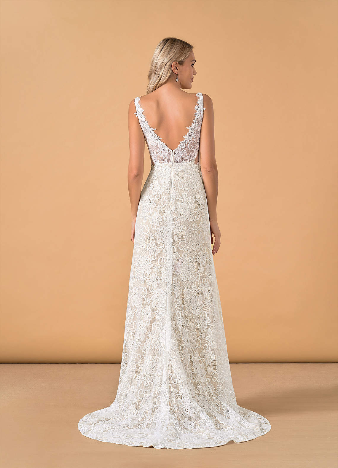 Azazie Gracen Robes de mariée Robe Sirène en Tulle Col V en dentelle Diamant Blanc Champagne image1