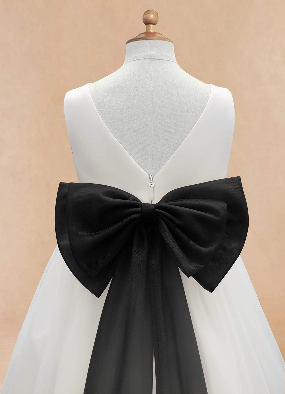 Azazie Kavi Flower Girl Dresses Ivory Black A-Line Bow Matte Satin Dress image9