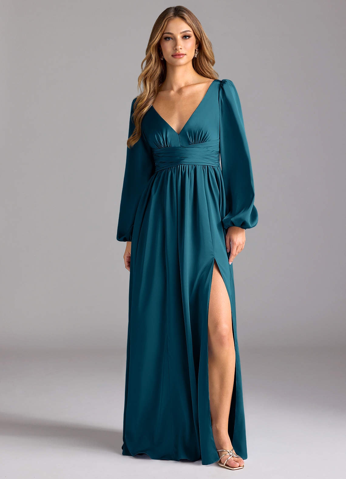 Azazie Norah Bridesmaid Dresses Ink Blue A-Line Stretch Satin Dress image1