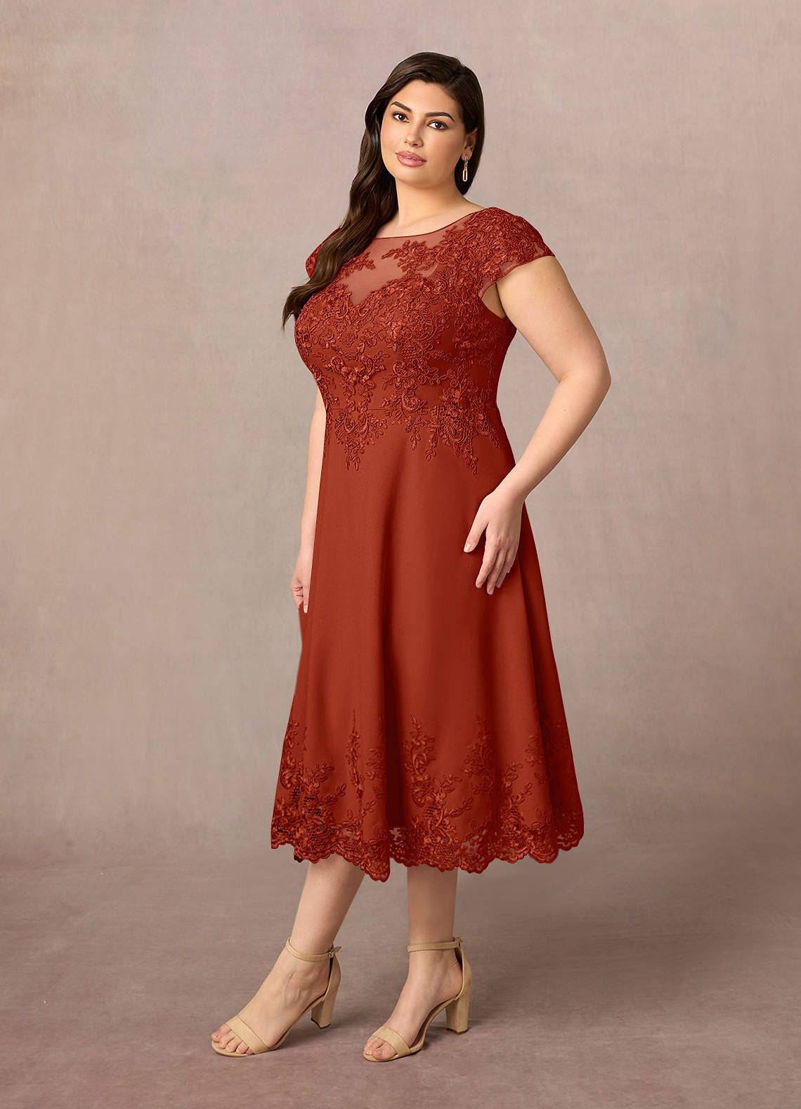 Azazie Terrano Rust A-Line Scoop Lace Lace Dress | Azazie