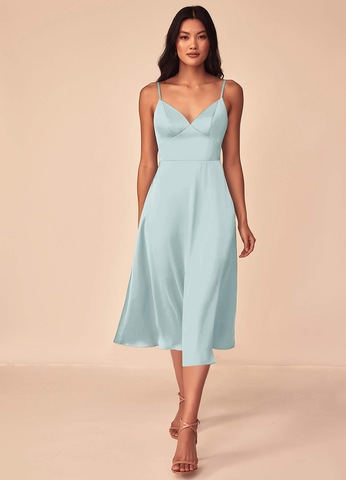 Azazie Dottie Bridesmaid Dresses Mist A-Line Stretch Satin Dress image1